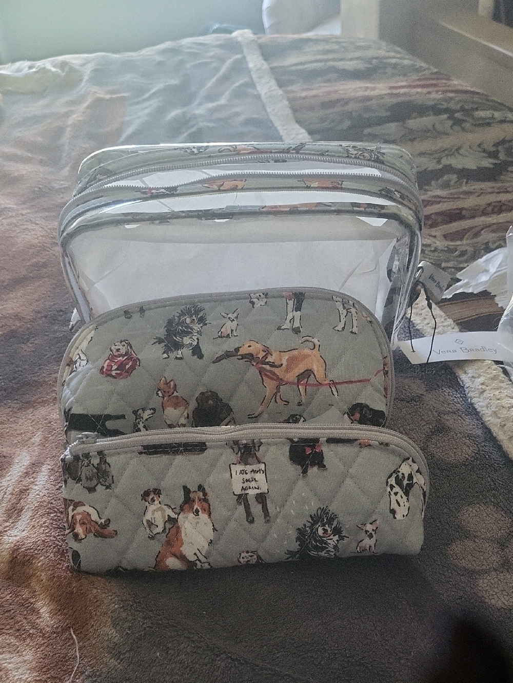 Vera Bradley Three Piece Cosmetic Kit Dog Show Fab For Dog Lovers Tagged Bagged